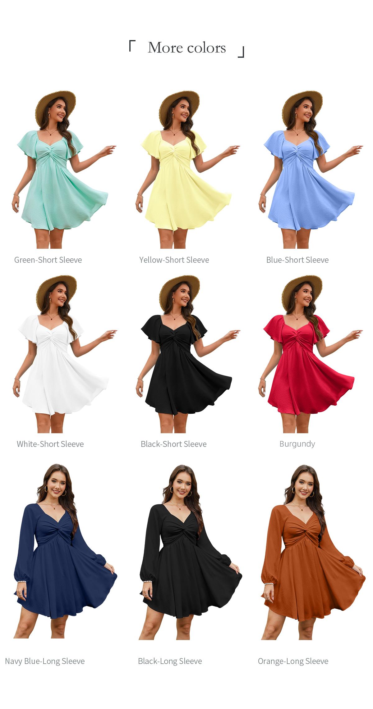 Chicovar Women's Summer Sweetheart NecklineKnot Front Flowy Mini Chiffon Dresses, Easter dress,Flutter Sleeve, Tie-Back, A-Line Cut, No Scratchy, No Sheer, Wedding Guest,Bridal Shower, Church, Party, Casual, or Daily Wear