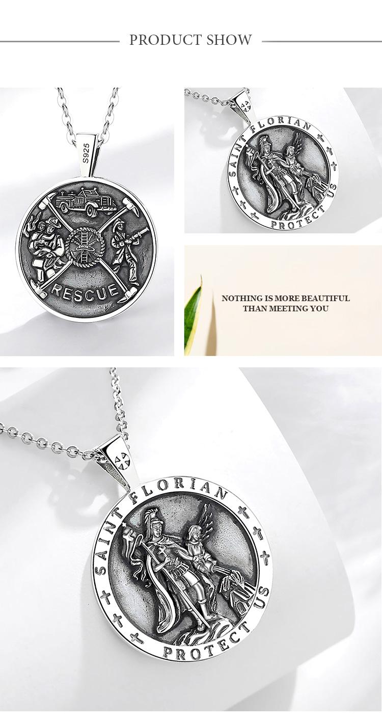 925 Sterling Silver Saint Florian Necklace, Reversible Firefighter Cross Pendant, Patron Saint Medal, Handmade Jewelry, First Responder Gift