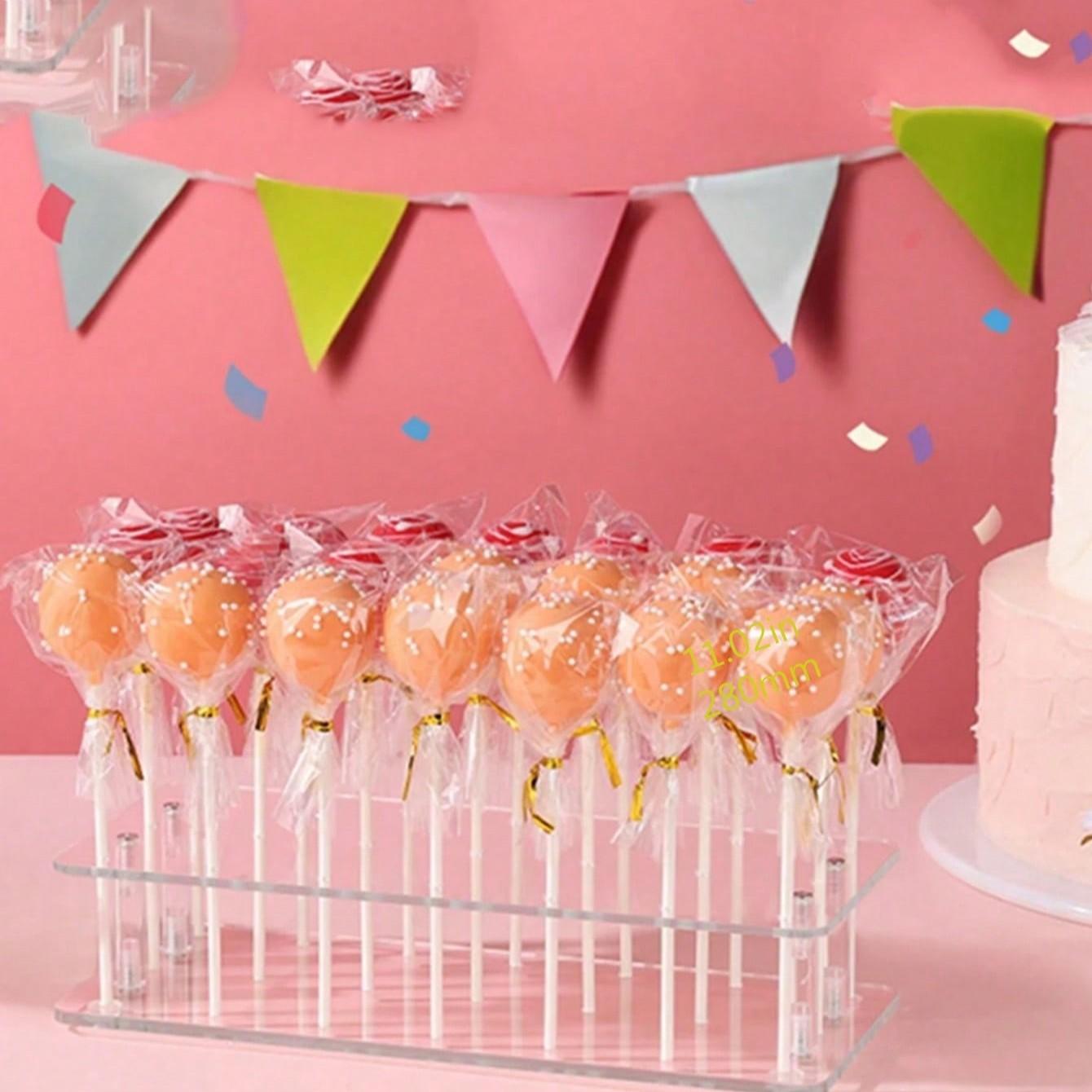 Acrylic 21-Hole Cake Lollipop Display Stand, Transparent Candy Rack for Wedding, Halloween, Christmas, Birthday Party Decorations