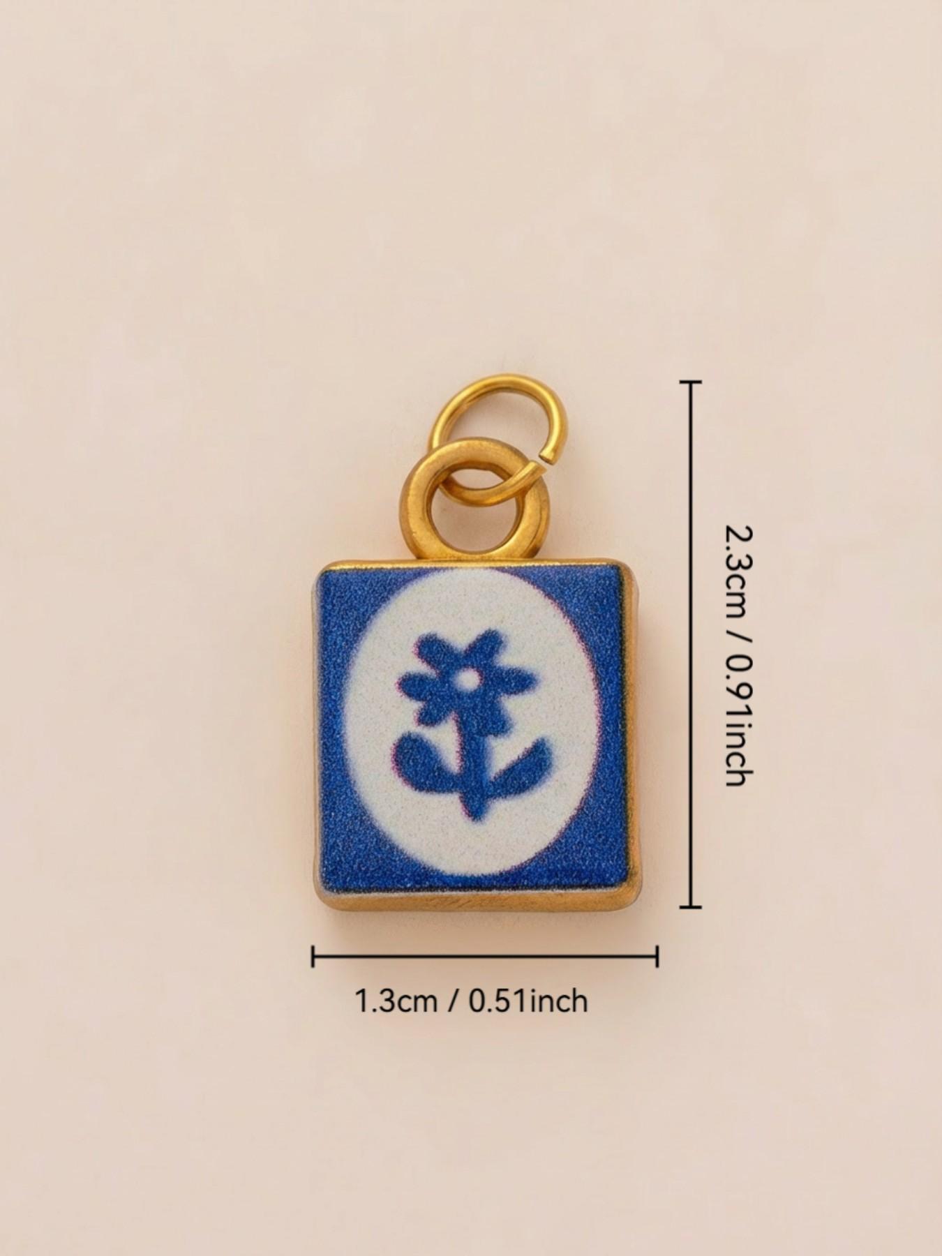 1PC stylish and minimalist commuter-style pendant, enamel painted, square, floral series pendant, 18K gold-plated stainless steel, suitable for DIY fashion accessories such as keychains, bags, and jewelry.