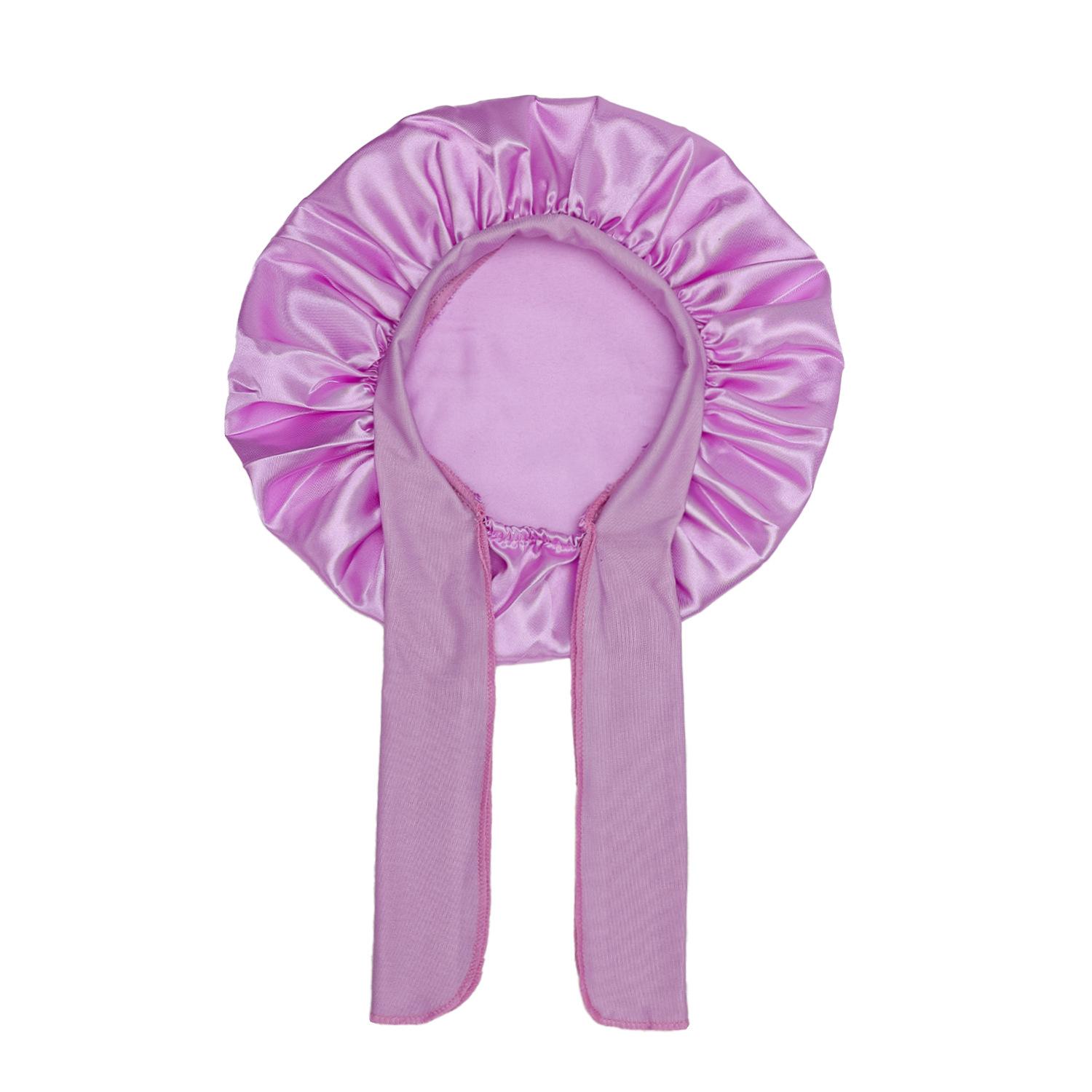 Kids Flower Printed Satin Sleep Bonnet with Wide Elastic Band & Ribbon, Soft Silk-like Sleeping Hair Cap for Boys Girls, Reusable Waterproof Shower Cap, Gentle Hair Protection Hat for Curly Natural Hair Care