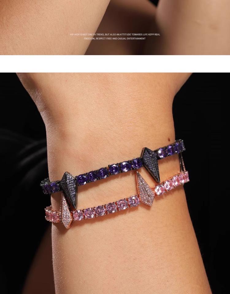 Cuban Style Chain Bracelets & Bangles, Dark Style Iced-Out Black Panther for Men & Women, Hypoallergenic Copper Zircon for Daily Wear, 7in/8in, Dark Style Bracelets & Bangles