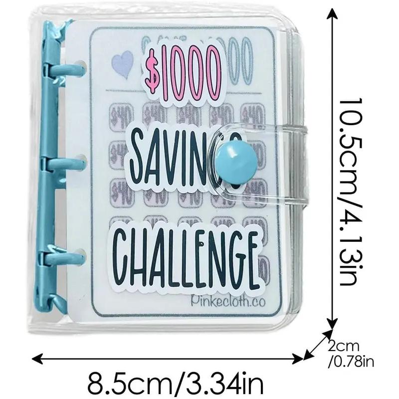 Mini Money Saving Binder, $1000 Money Saving Challenge Budget Binder, Savings Challenge Planner with Envelopes Portable Deposit Anytime Anywhere, Money Saving Challenge Clear Loose Leaf Book, Savings Tracker Organizer, Office Supplies