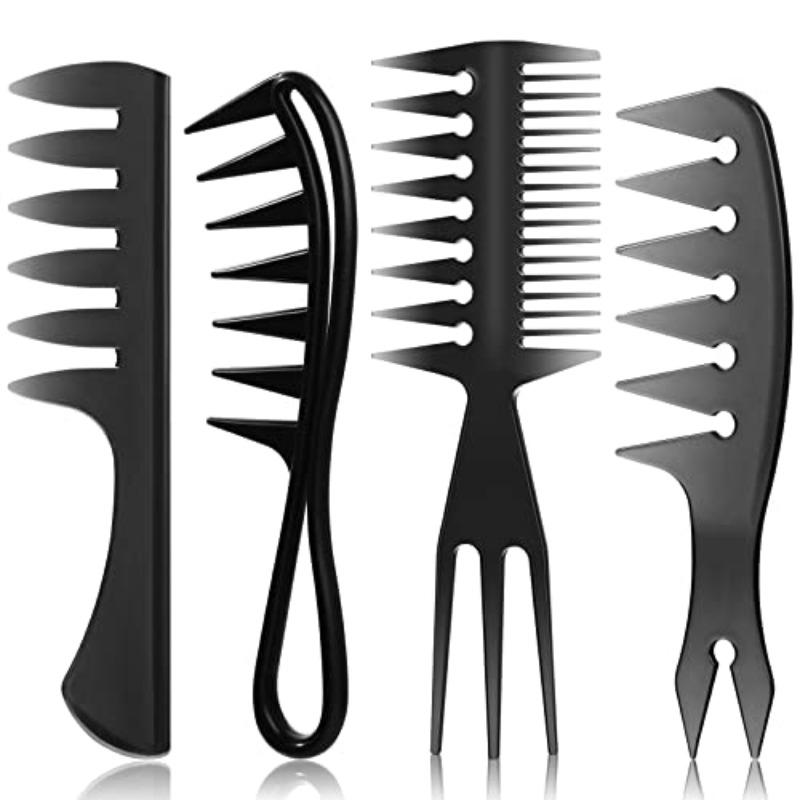 Men's Haircut Set 4-Piece Plastic Wide-Tooth Dual-Sided Tail Comb, Professional Afro Hair Care Vintage Styling Tools