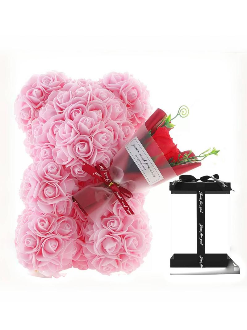 Handmade Eternal Flower Rose Teddy Bear Gift Box, Ideal for Couples, Valentine's Day, Anniversary, Birthday, Halloween, Christmas