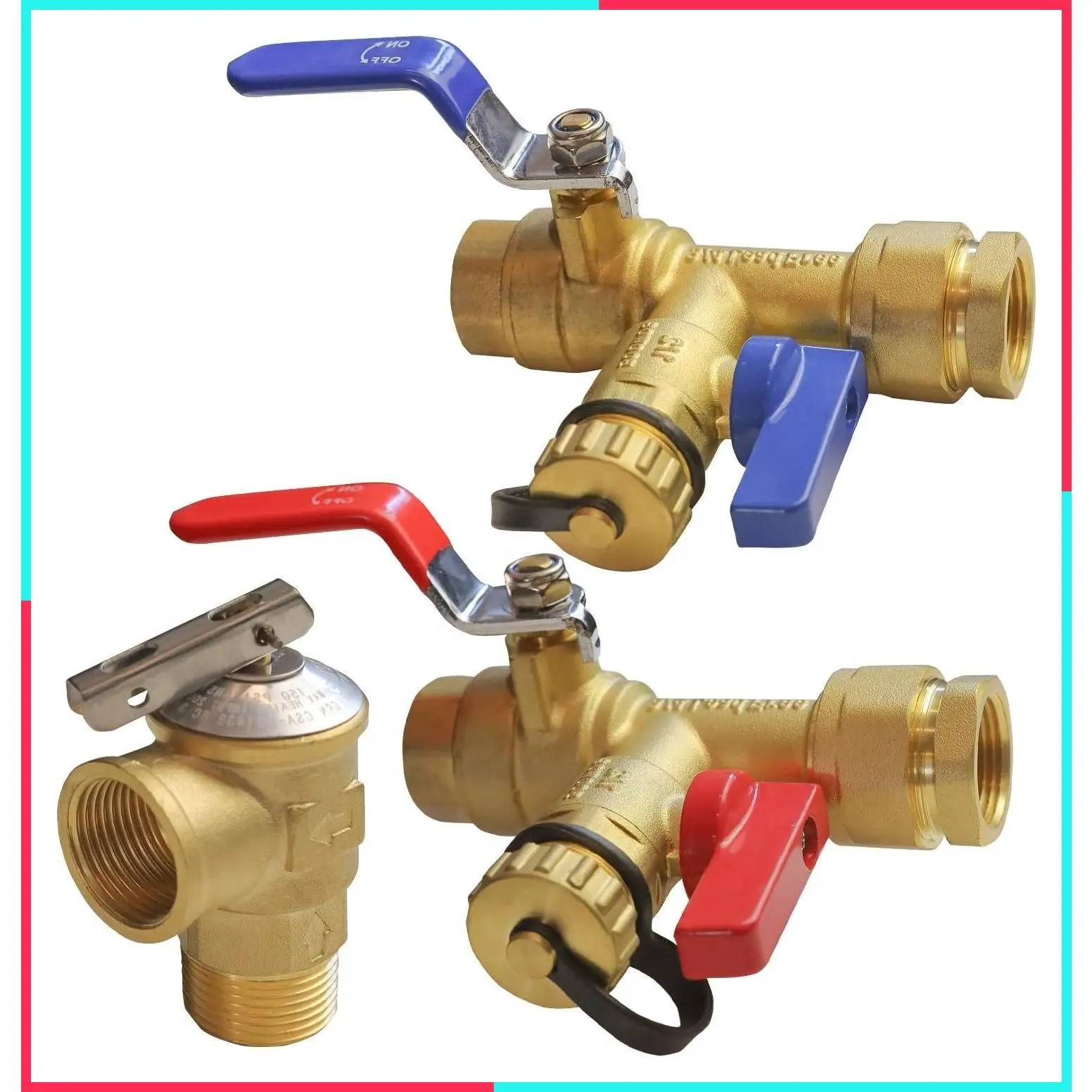 3/4 Inch IPS Isolator Tankless Water Heater Service Valve Kit with Pressure Relief Valve, Clean Brass