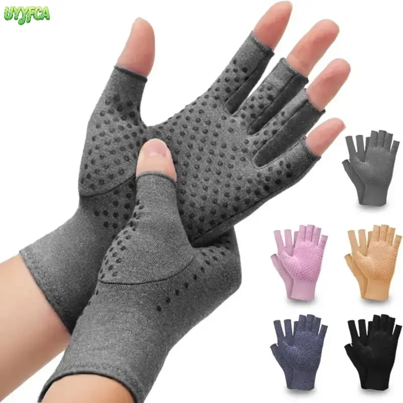 Unisex Fingerless Compression Gloves, Breathable Non-Slip Silicone Grip Hand Support Gloves, Stretch Comfort Hand Sleeves For Joint Relief, Typing, Daily Household And Light Workout Use,Suitable for people who use computers for long periods of time.