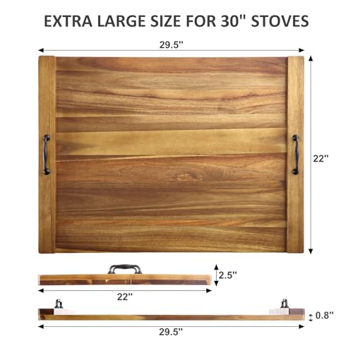 GARVEE30 x 22 Inch Acacia Wood Noodle Board Stove Cover with Handles, Wood Stove Top Cover Board for Electric Stove Gas Stove, Counter Space Sink Cover RV Stove Top Cover, Decorative Tray