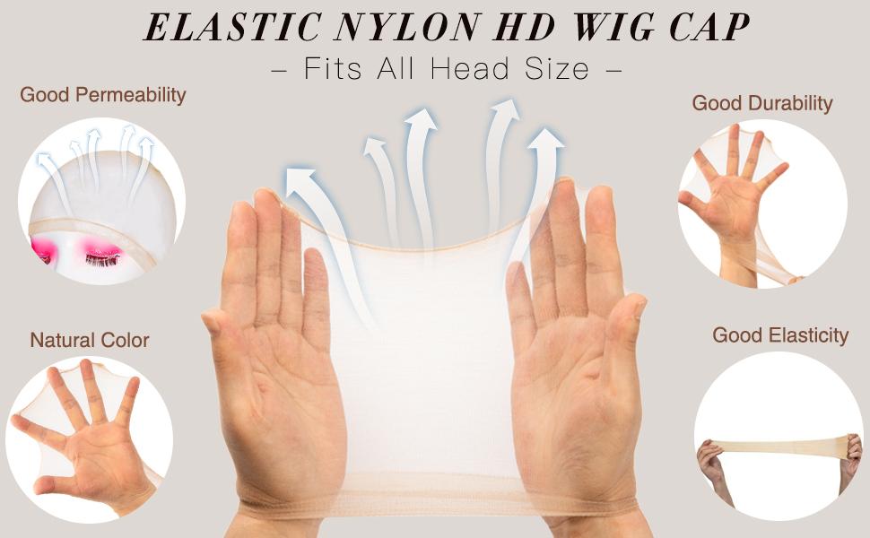4PCS HD Wig Cap for Lace Front Wigs - Stretchy Nylon Stocking Wig Caps for Women, Perfect for Wig Installations Synthetic Hairpiece