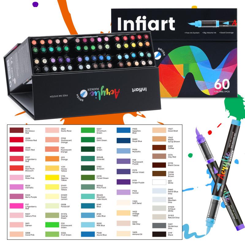 Acrylic Paint Markers Set, With Foldable Triangle Storage,Acrylic Paint Pens Brush Tip for Rock Painting, Wood, Glass, Stone, Canvas, Ceramic, Fabric,DIY Craft,Art Supplies for Adults,Art Mrkers