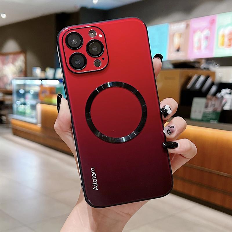 Compatible with iPhone 17 Pro Max 17 Air 16 15 14 13 12 Case Magnetic Gradient Case with Full Camera Lens Protector [Compatible with MagSafe] Scratch Resistant Gradient Glass Back Cover Phone Case (Red)