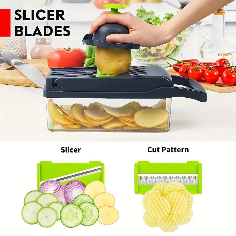 Multifunctional Vegetable Chopper with Blades 16 in 1 ,vegetable dicer, 1 Set Manual Cutter with large container, razor sharp blade  Kitchen Gadgets, Kitchen Accessories,,kitchen chopper,instrumentos de cocina.colander basket slicer