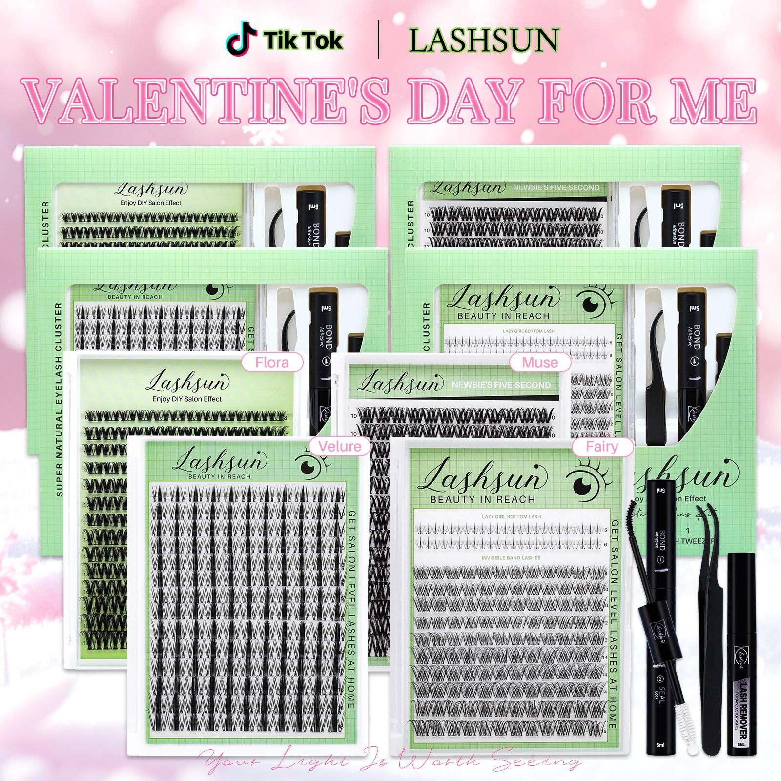 LASHSUN Clusters Lashes Kit with Ultra-Dense, Waterproof, Long-Lasting Lashes | Velure, Fairy, Flora, Muse | Natural Daily, Manga&Wet Look, Manga&Natural Style, Hybrid Volume Look | Beginner-Friendly, Kit with Bond & Seal,Tweezers and Remover