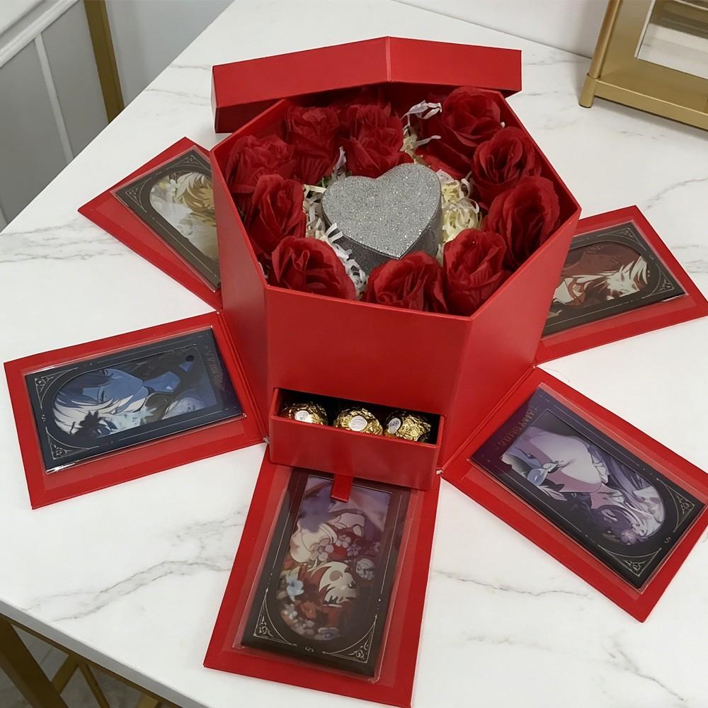 Hexagonal Flower Box with Drawer, Romantic Gift Box for Valentine's Day, Birthday, Wedding, Anniversary, Ceremony Occasion