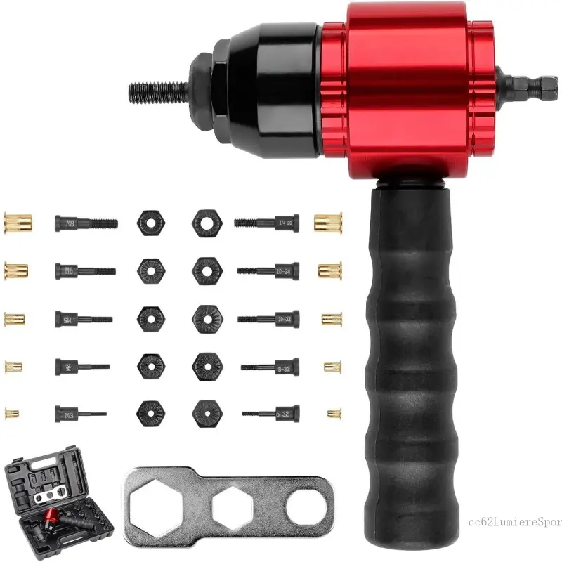 Rivet Nut Tool Rivet Nut Kit, Rivet Nut Gun Adapter Compatible with Cordless Drill & Ratchet Wrench, Newly Rivnut Tool with 10 Mandrels & 50 Rivet Nuts, Rugged Carrying Casecc62LumiereSport