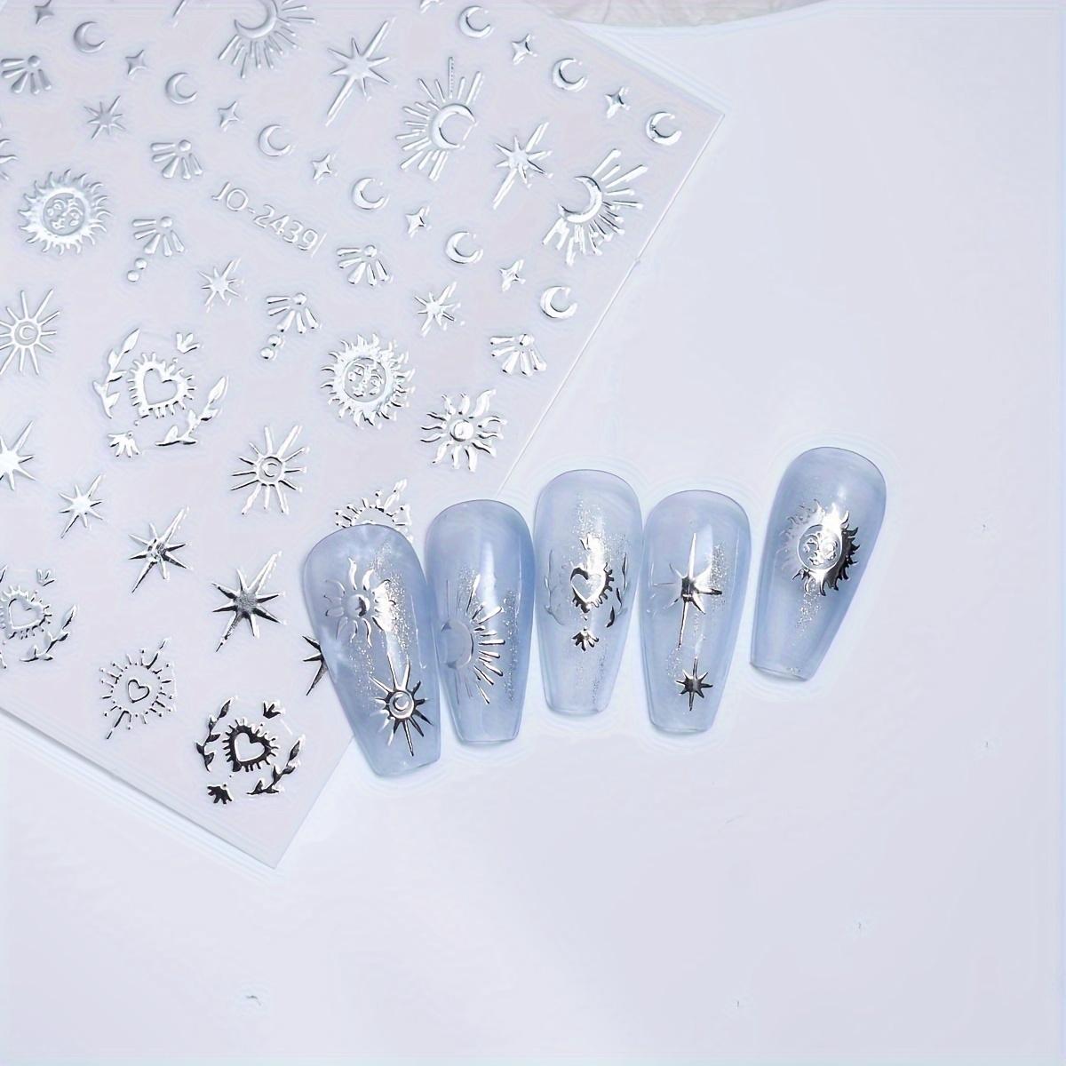 3D Star & Moon & Heart Pattern Nail Art Sticker, 6 Sheets Self Adhesive Nail Decal, French Nail Art Decoration for Women & Girls