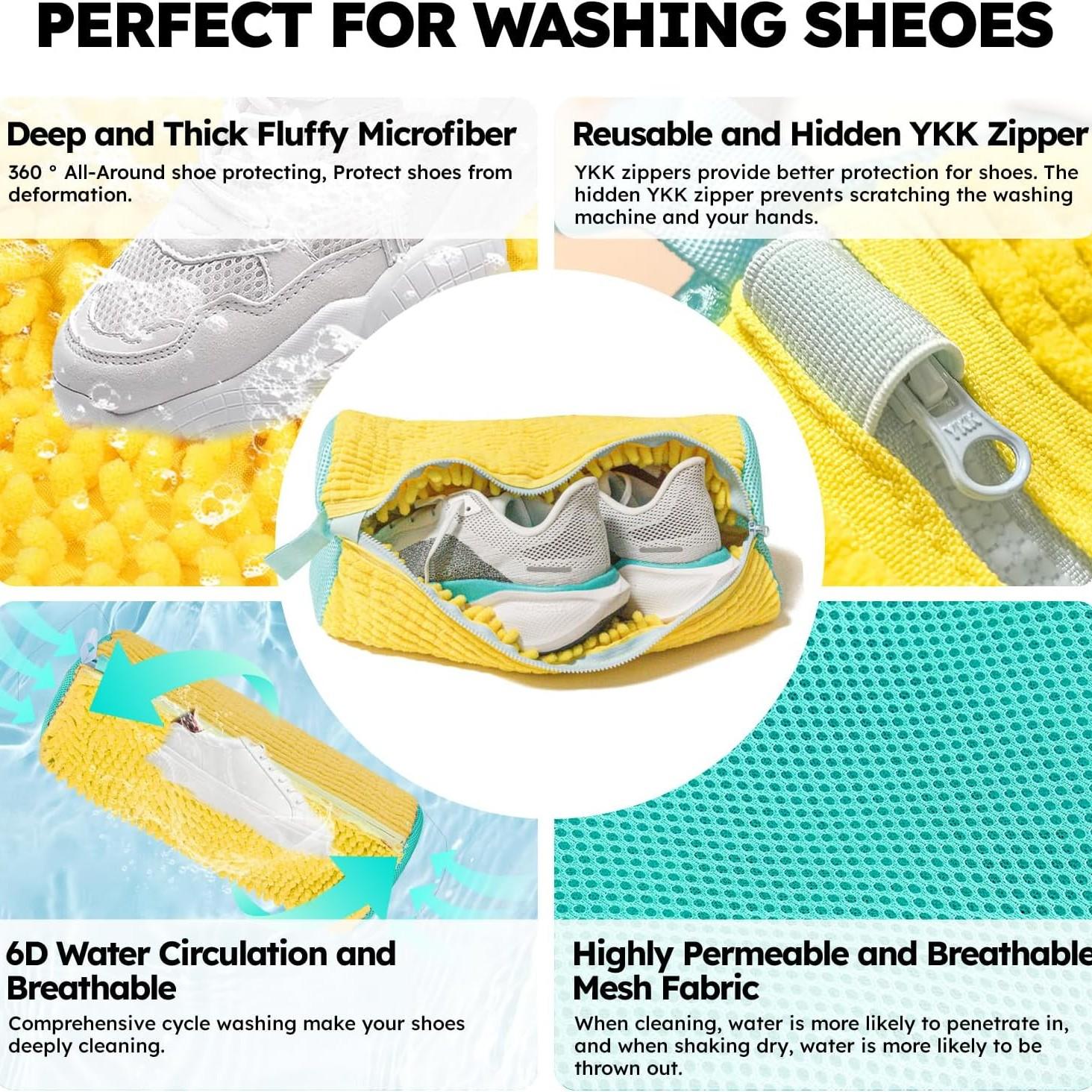 2-Pack Washing Machine Shoe Bags, Zipper Closure Laundry Bags, Protect Sports Shoes During Wash, Ideal for Travel and Home Use