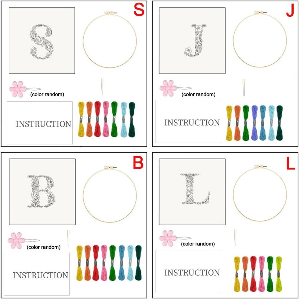 Creative Floral Letter Embroidery Kit, Beginner-Friendly Sewing Art Set, Includes Embroidery Cloth, Threads, Tools(random color), Instructions, Unique Home Decor, Gift, Souvenir
