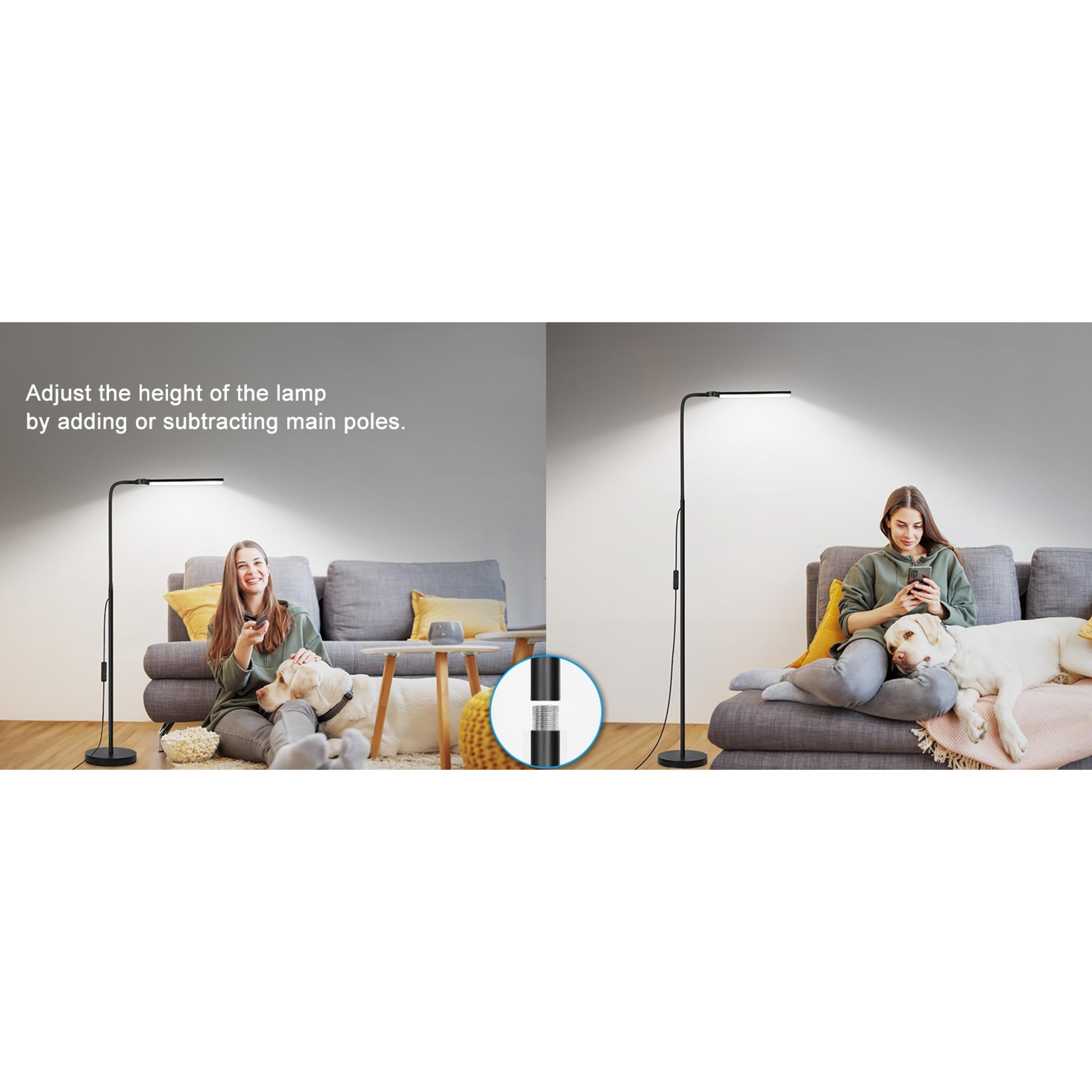 LED Floor Lamp, 18W/2000LM Bright Reading Floor Lamp for Office with Double Head, Adjustable Gooseneck Dimmable Modern Standing Light for Lash Extension Craft, Eye Caring Floor Lamps for Living Room