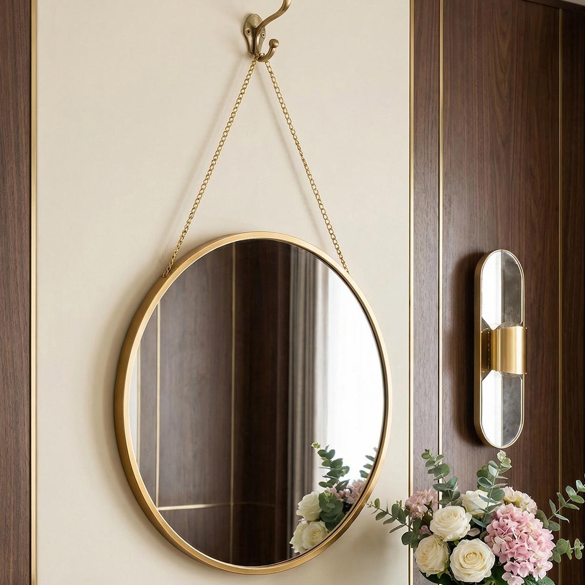 European Style Wall-Mounted Round Decorative Mirror, Resin Material, Bathroom Vanity Decoration, Home Art Accessory, Gift Idea