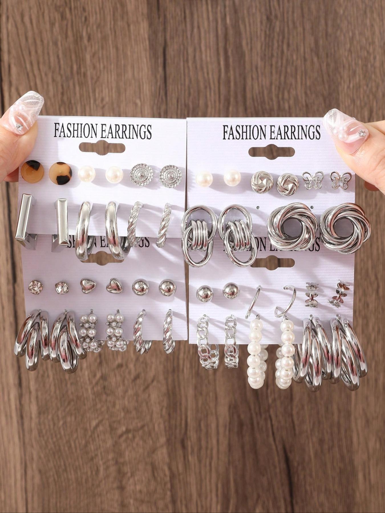 Faux Pearl & Rhinestone Decorated Heart & Butterfly Design Stud Earrings As Gift, 2024 New Dainty Jewelry for Daily Clothing Decor, Party