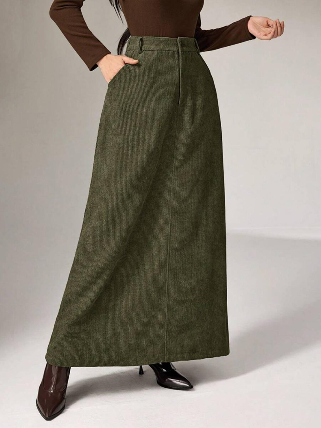 High-Waisted Corduroy Long Skirt, Slimming Chic Umbrella Dress, Multi-Scene Fit, Fall & Winter Commuter Wear, Essential Wardrobe Item