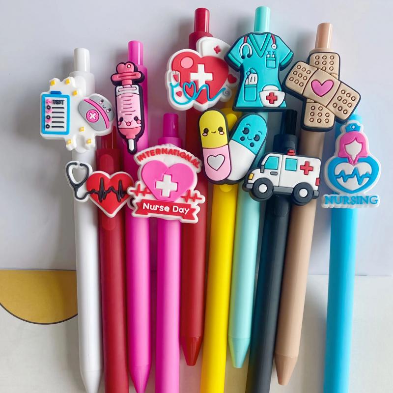20/30pcs Cute Nurse-Themed Pens with Medical & Heart Patterns. Retractable black ink ballpoint pens, ideal for nurses, medical assistants and students. Perfect gifts for Nurse Week