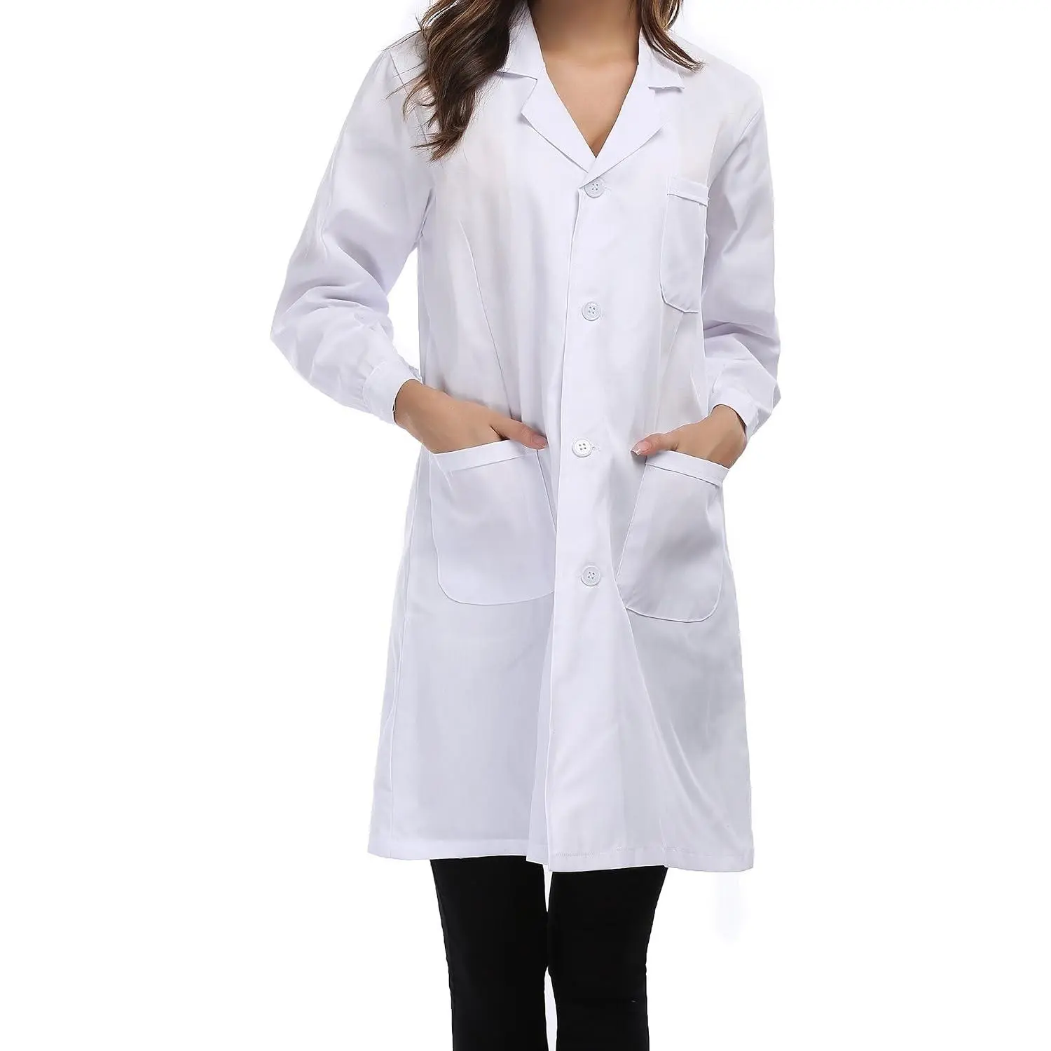 Women White Lab Coat Long Sleeve Medical Professional labcoat
