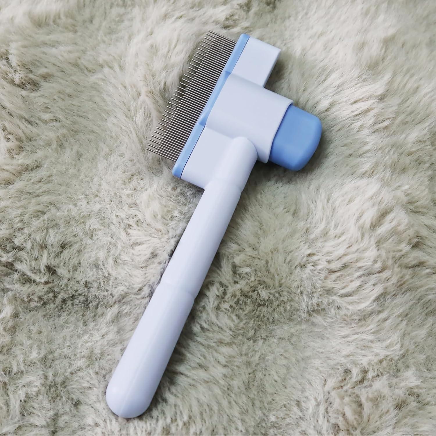 Cat Hair Comb Massage Flea Remover Self-Cleaning Detangler, Long-Haired Cat Brush, Float Hair Remover Tool, Pet Grooming Essential