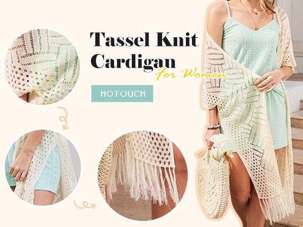 Womens Knit Cardigan Open Front Outwear New Spring & Summer Hollow Out Crochet Tassel Lightweight Kimonos Sweater Springtok dealsforyoudays Outdoorfun 2026 spring Womenswear Overall Style Knitwear Piece Tops