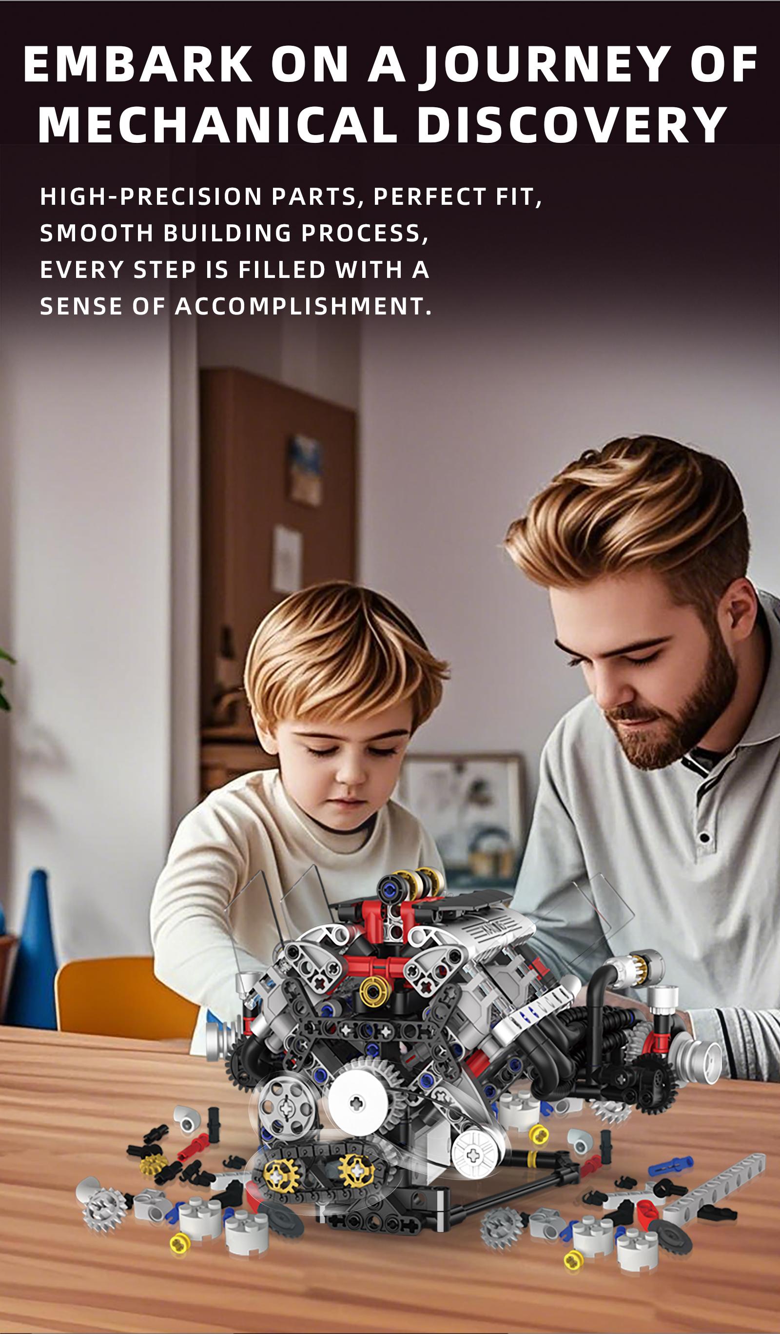 F1 Engine Building Kit, Stem Educational Toy with APP & Remote Control, Visible Gears & LED Lights, Ideal for Adults & Teens, Collectible Home Decor