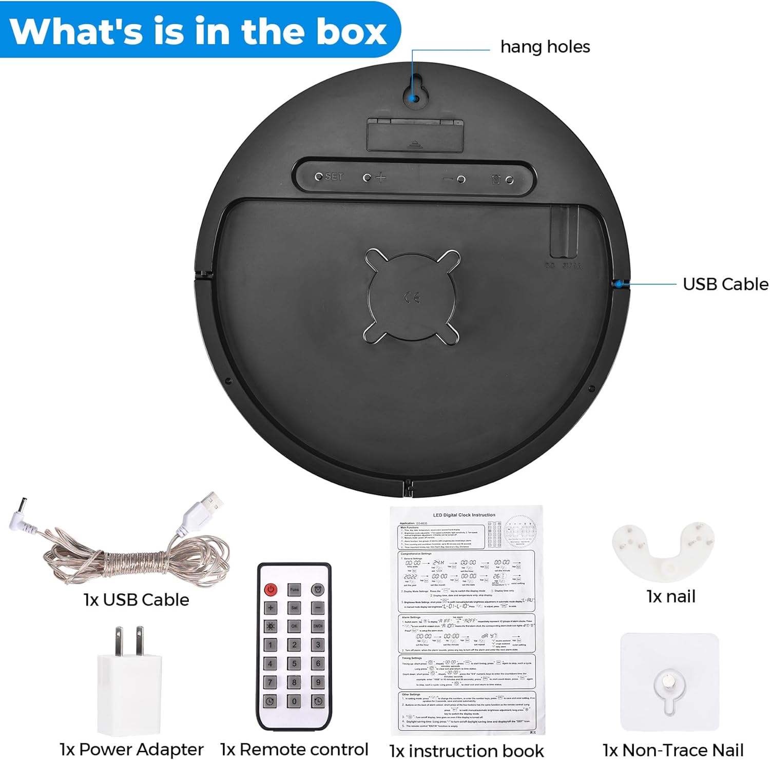 Digital wall clock, 10-inch large-screen digital clock, with remote control, adjustable brightness, calendar and temperature display, 12/24-hour format, suitable for living rooms, offices, bedrooms, and elderly users, Led Digital Clock