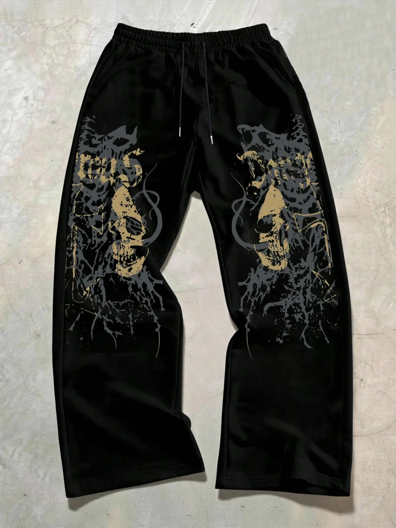 Men's Casual Sporty Long Pants, Skull Pattern Print, Drawstring Wide Leg, Loose-Fitting, All Seasons, Graphic Style, Athleisure Style, Sports Bottoms, Casual Athletic Pants, Casual Sportswear Pants, Loose Athletic Trousers