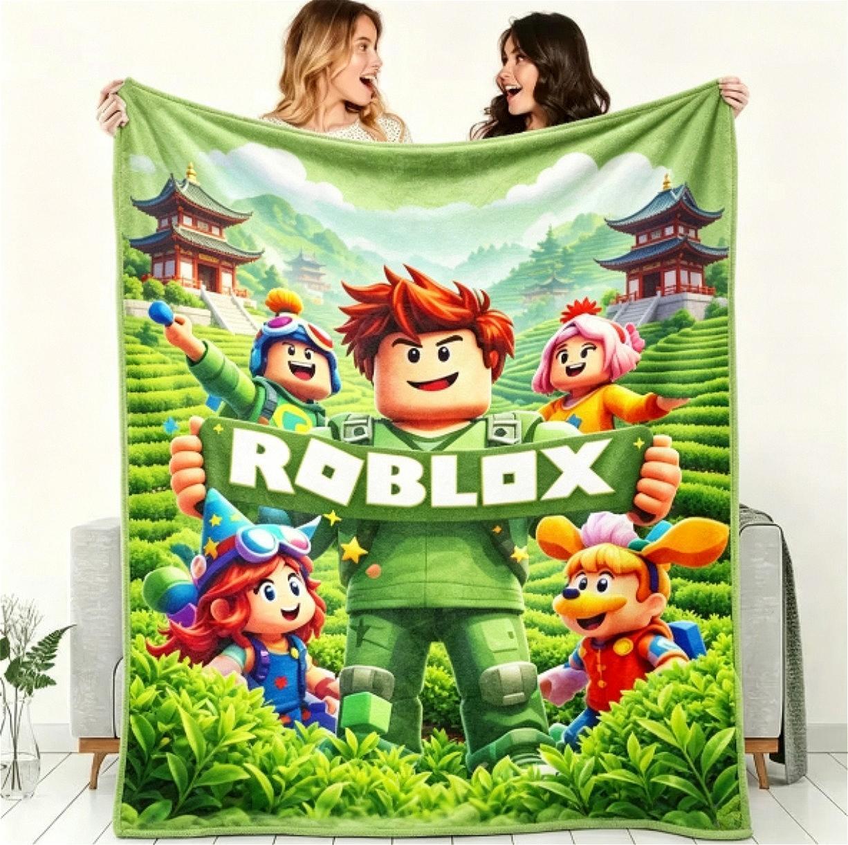 Roblox Gaming Flannel Blanket for Kids & Adults, Soft Breathable Block Design Cozy Throw Blanket, Ultra Warm Fleece Blanket for Bed Couch Sofa Game Room Dorm Decor, Gamer Birthday Graduation Christmas Holiday Gift for Boys Girls