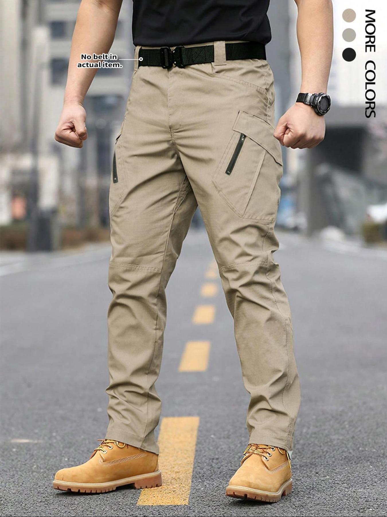 Men's Solid Color Flap Pocket Zipper Fly Cargo Pants without Belt Accessories, Casual Comfy Button Fly Trousers for Daily Wear, Men's Bottoms for All Seasons, Menswear, Plain