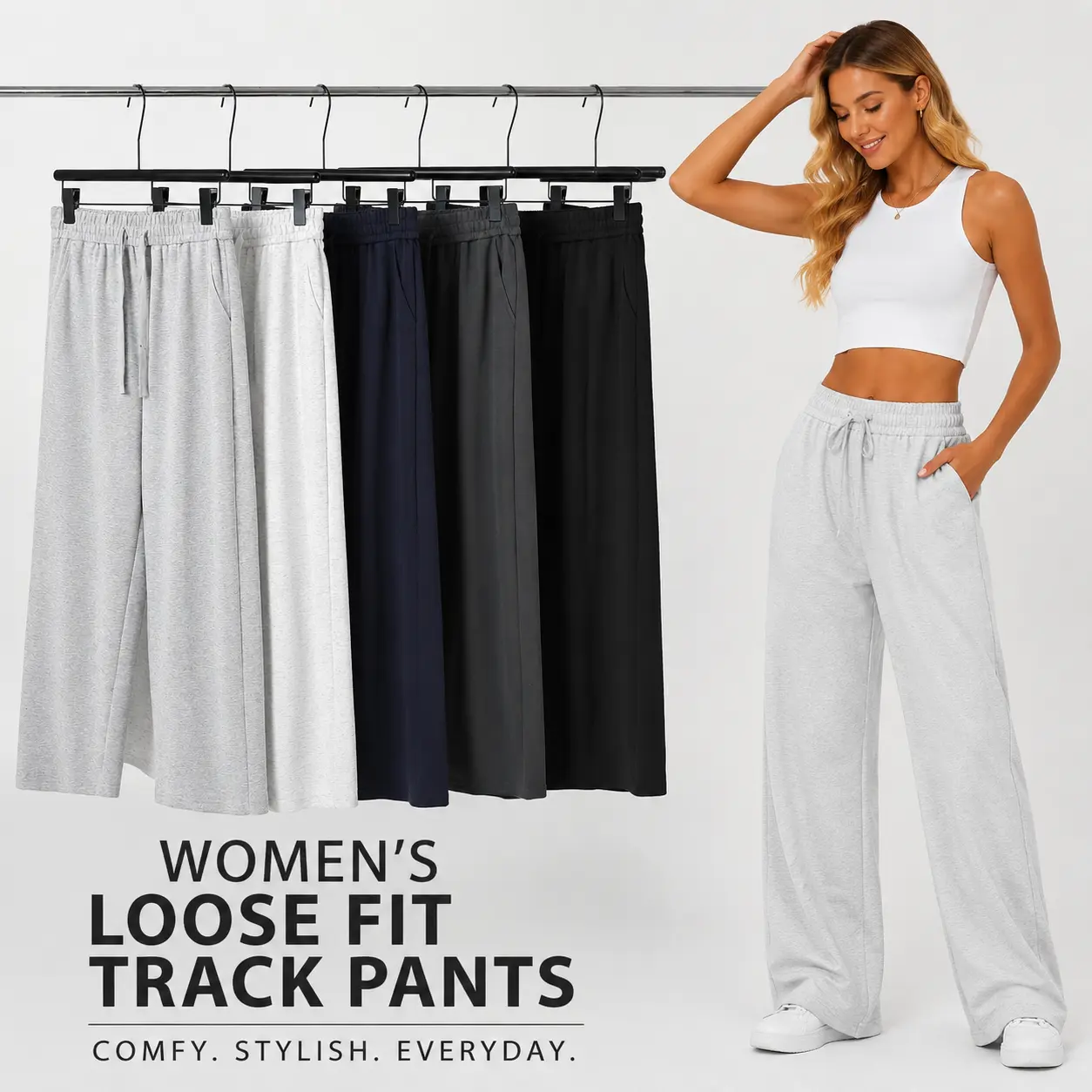 Women’s Straight Leg Sweatpants, Baggy Y2K Casual Track Pants with Elastic Waist, Loose Fit Lounge Trousers for Women, Trendy Streetwear Jogger Pants, Comfortable Everyday Pants for Travel, Workout, Shopping