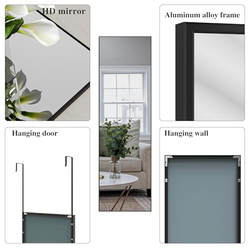 Floor & Wall-Mounted Full-Length Mirror, Aluminum Frame, High-Definition Clear Glass, Shatter-Proof & Anti-Explosion Design, Large Full Body Mirror for Bedroom, Living Room, Entryway & Home Decoration, Modern Sleek Style, Easy to Install
