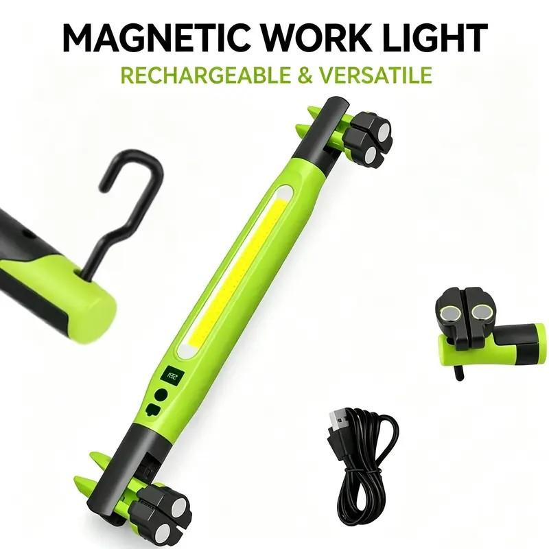 LED Rechargeable USB Work Light, Super Bright Strong Light with Magnetic Base and Hook, 3 Light Modes, Car Maintenance Tool, Portable Working Lights