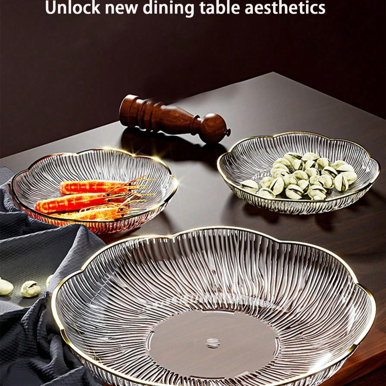 10pcs Plastic Plates with Golden Edges, Easy to Clean Reusable Dessert Snack Fruit Bread Hot Dog Steak Plates