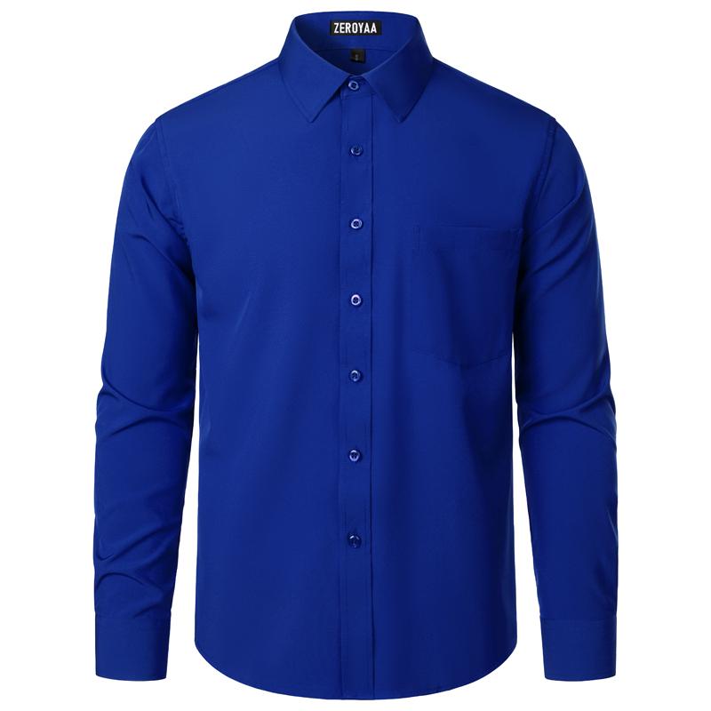 ZEROYAA Men's Regular Fit Orange Dress Shirt Solid Wrinkle-Free Long Sleeve Casual Business Button Up Shirts with Pocket Camisa de Vestir Mens 4th of July Shirt Sublime Shirt Beige Top Polyester Fabric