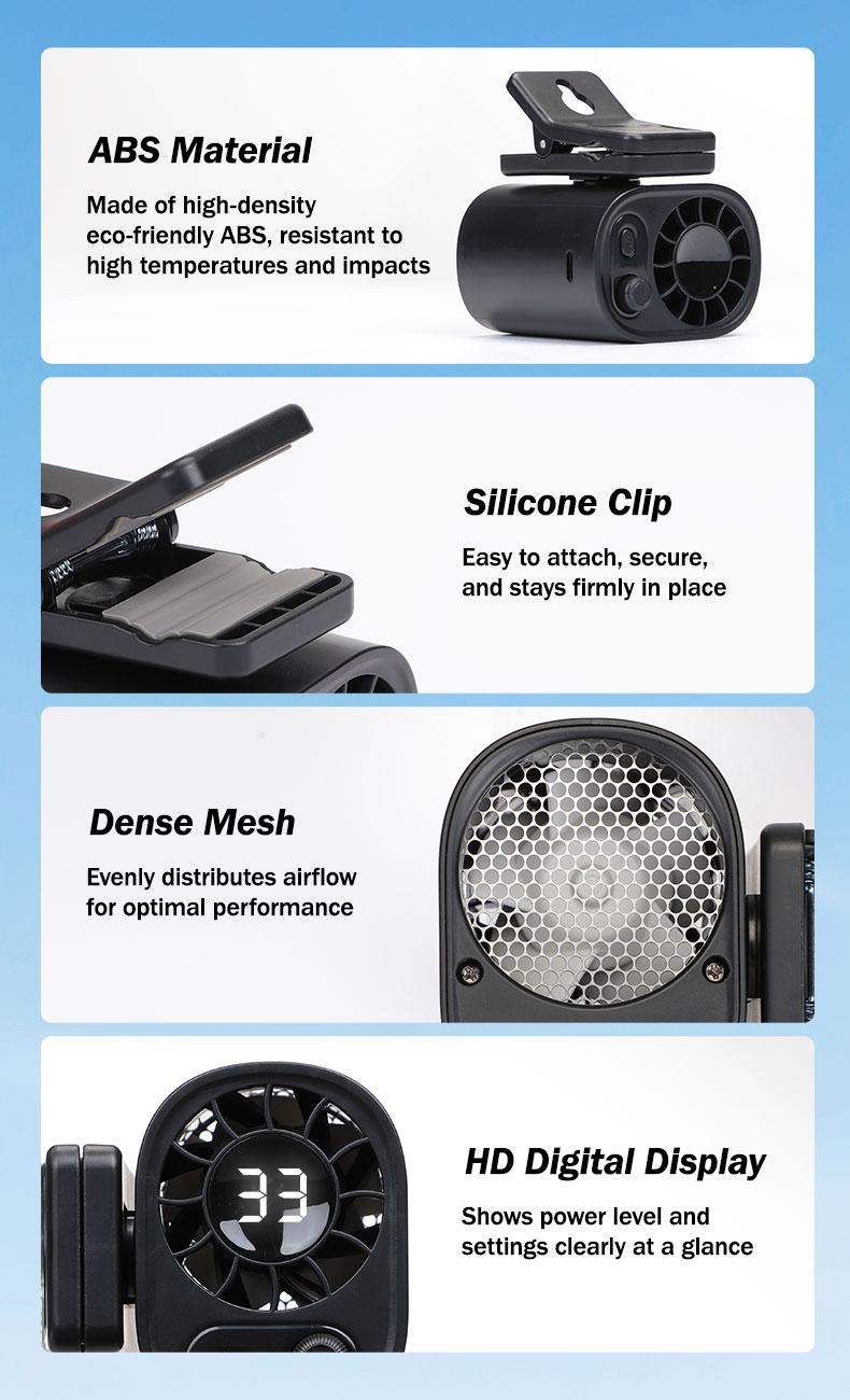 Joytutus Car Clip On Fan No Cooling Function with LED Display 360° Rotation 100 Speeds Adjustable USB Rechargeable Personal 1800mAh Battery Stepless Speed Adjustment Charging - Button