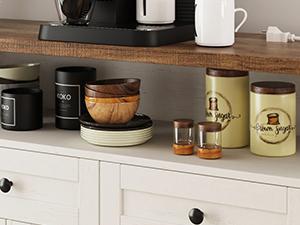 Vabches Farmhouse Buffet & Sideboard Cabinet with Storage - White Pantry Cabinet with Drawers, Wood Cupboard Hutch, Coffee Bar Station Table for Kitchen, Living Room & Dining Room