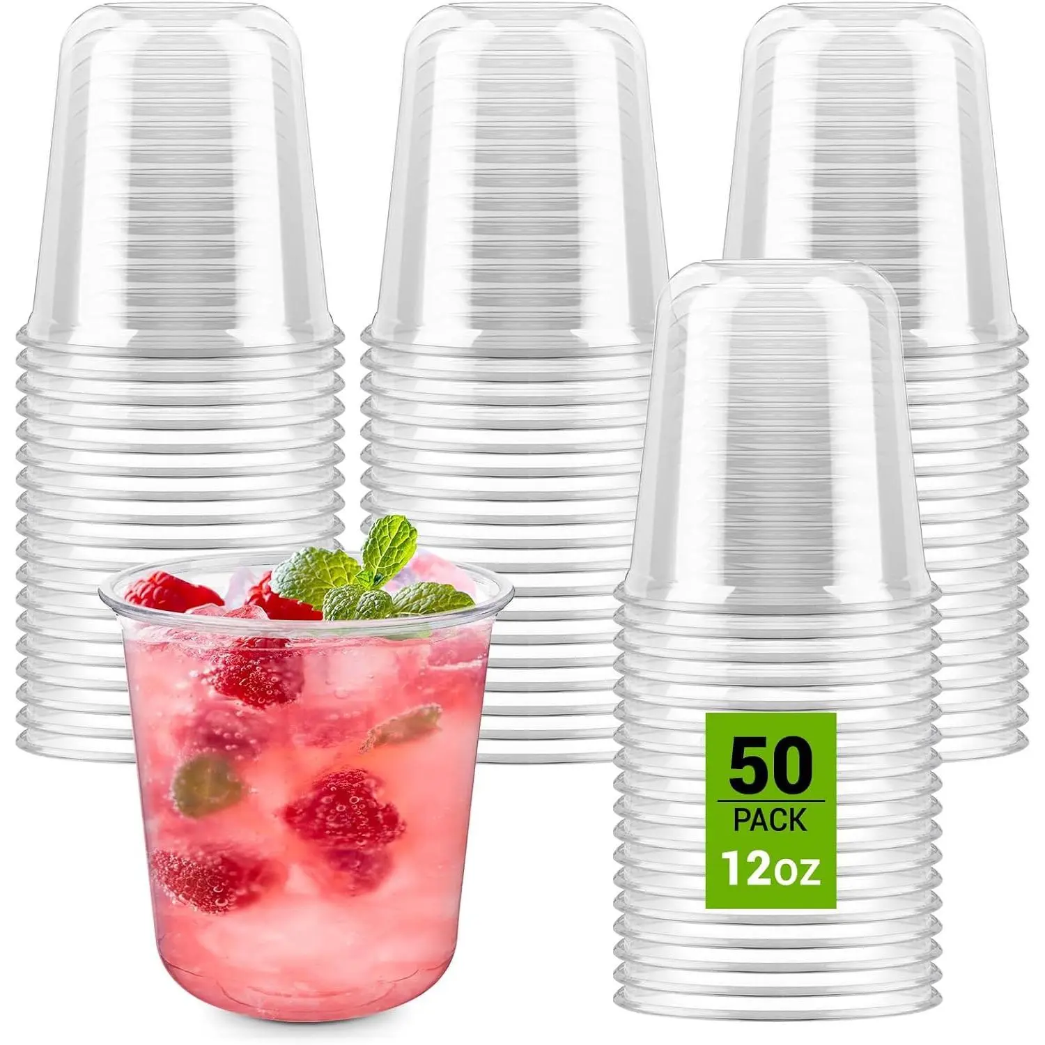 50 Pcs Round Bottom Plastic Cups, 12 oz Disposable Stemless Wine Glasses | Clear Plastic Cocktail Cups, Cold Drinking Party Glasses, For Wedding Gathering Birthday Meeting