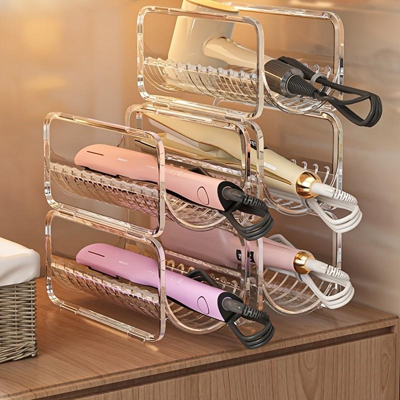 Transparent Acrylic Storage Rack, Stackable Design, Bathroom Organizer, Hair Tool Holder, Countertop Shelf, Practical Shelving Unit