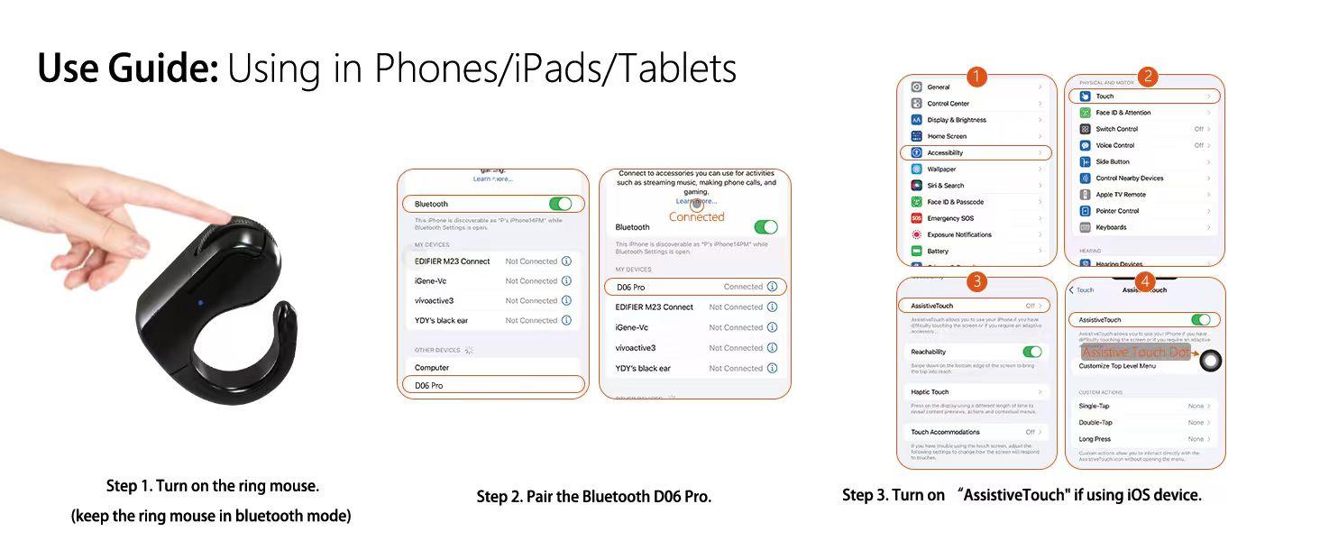 Bluetooth+2.4G Remote Control Scrolling Finger Ring Air Mouse with Touchpad for TikTok, Wireless Clicker, Video Scroller, Page Turn for Kindle APP, Presenter Remote, Selfie, Rechargeable, Remote Mice for Android iOS & PC Laptop Mac Tablet Computer Black