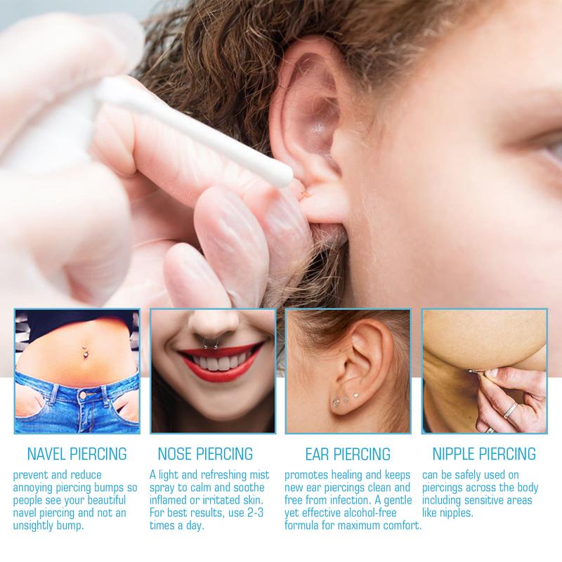 Piercing Aftercare Spray，Suitable for Ear, Lip, Tongue, Nose, Navel and Other Empty Positions, Mild and Non Irritating, Suitable for Post Perforating Care, Ear Hole Cleaning, Easy To Use