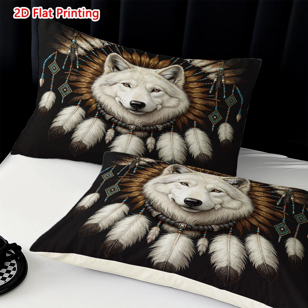 Wolf Pattern Bedding Set, Including 1 Count Bedspread & Pillowcase, Soft Comfortable Bedding Set for Bedroom, Comfy Bedding Set