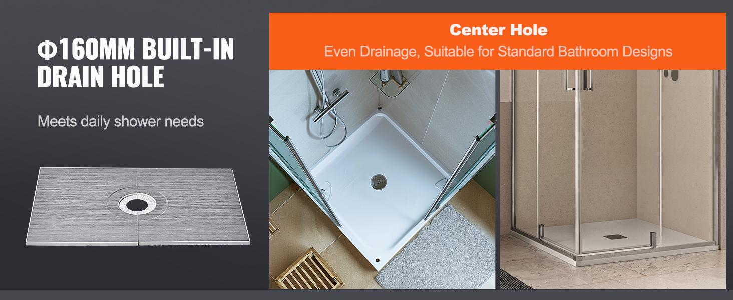 【Summerfinds】VEVOR Leakproof Shower Tray Kit Set, 48"x72" with 6.3" Central Drain, Lightweight EPS Board Installation Supplies, 2 Waterproof Cloths & Slope Sticks for Bathroom, Slim Profile