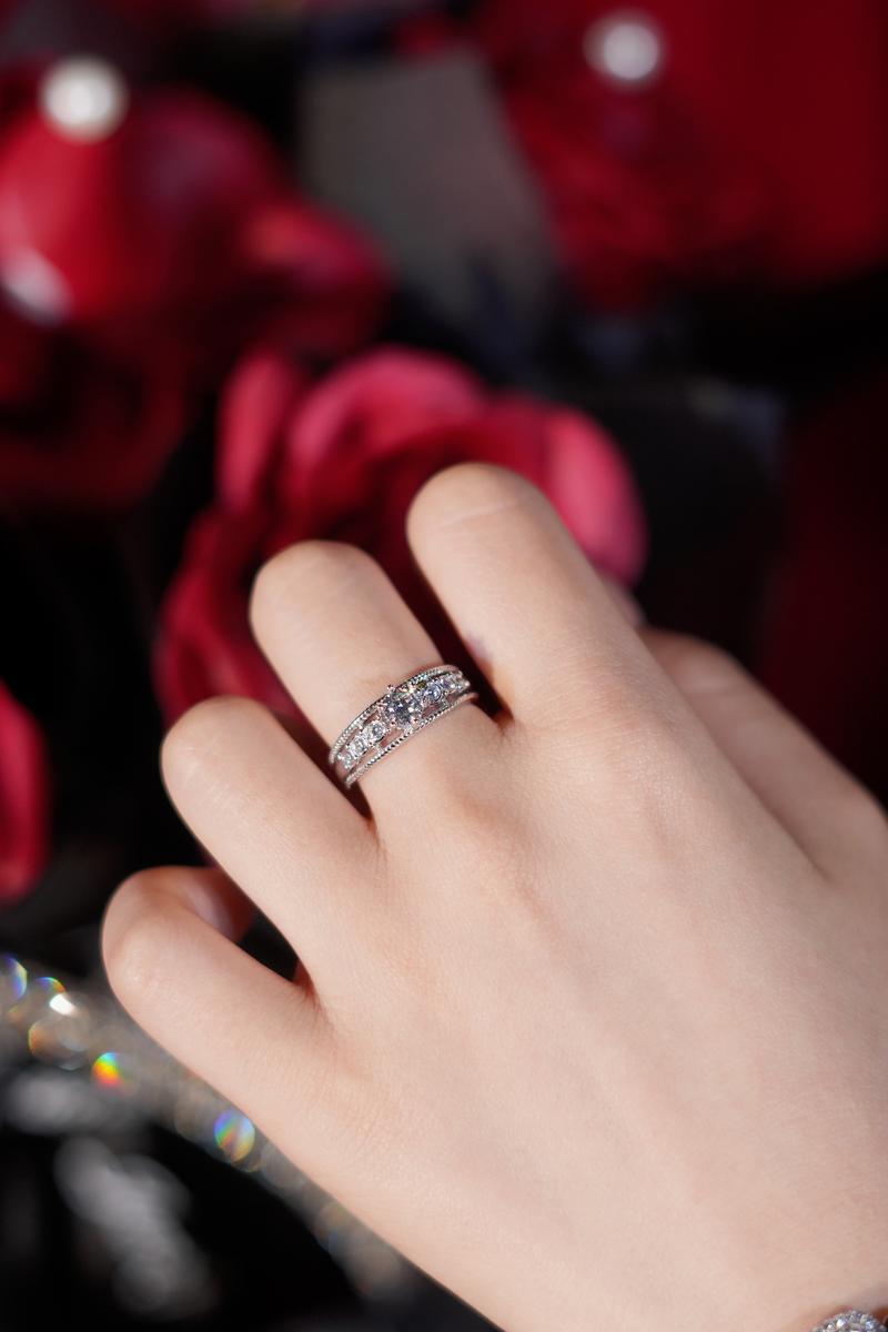 【#386 Spring Special】Antique Filigree Ring 1/2CT and Square Halo Slider Bracelet 1CT Synthetic Moissanite in 925 Sterling Silver