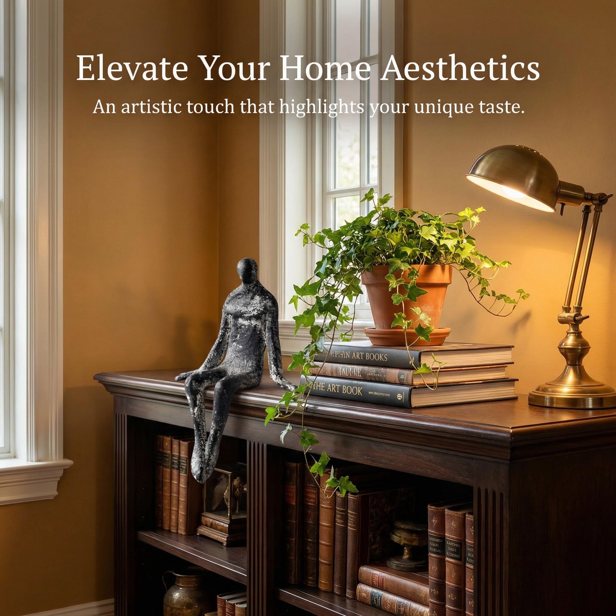 1pc Cast Iron Vintage Seated Human Statue Ornament, Home Desktop Decor, Counter, Window Shelf, Bar, Bookshelf Decoration